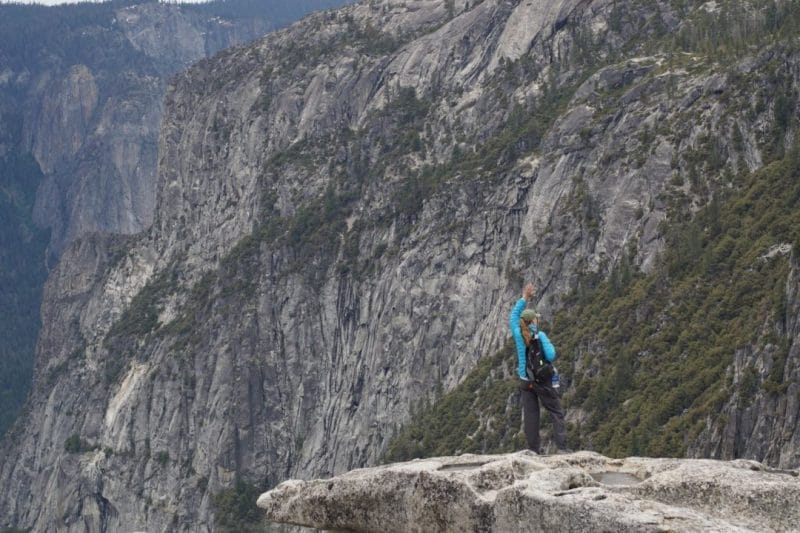 Hiker Near Yosemite Point on the Upper Yosemite Falls Trail