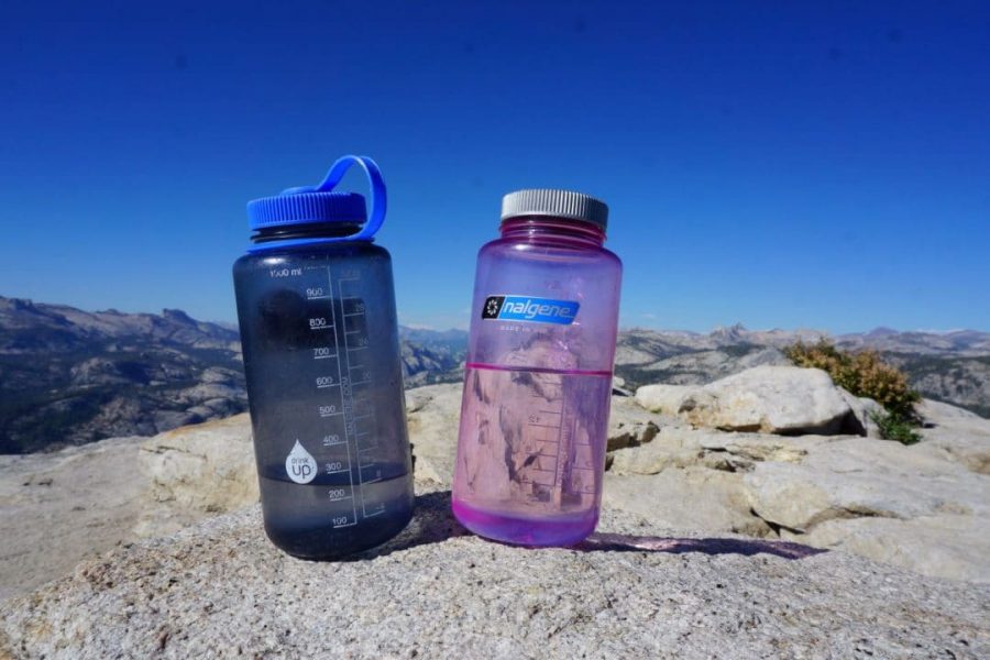 Two Nalgene Water Bottles at the Top of Clouds Rest in Yosemite