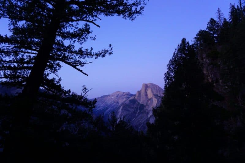 Alpenglow on Half Dome as seen from the Four Mile Trail