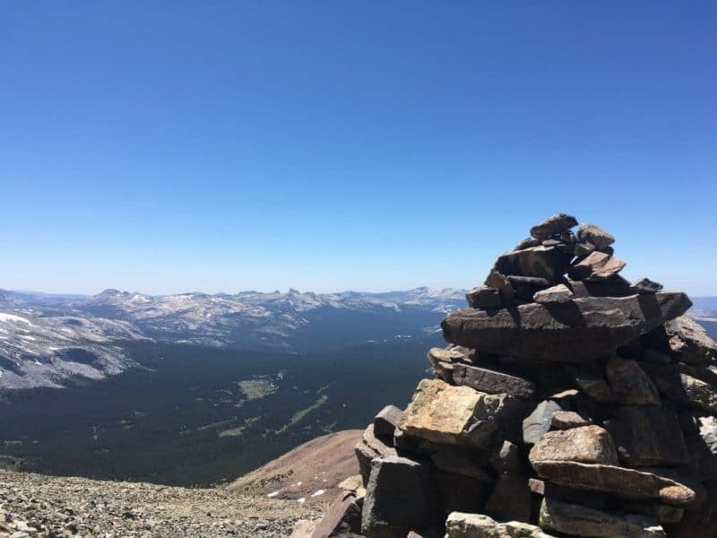 Cairn on the Mt. Dana Trail with View of Tuolumne