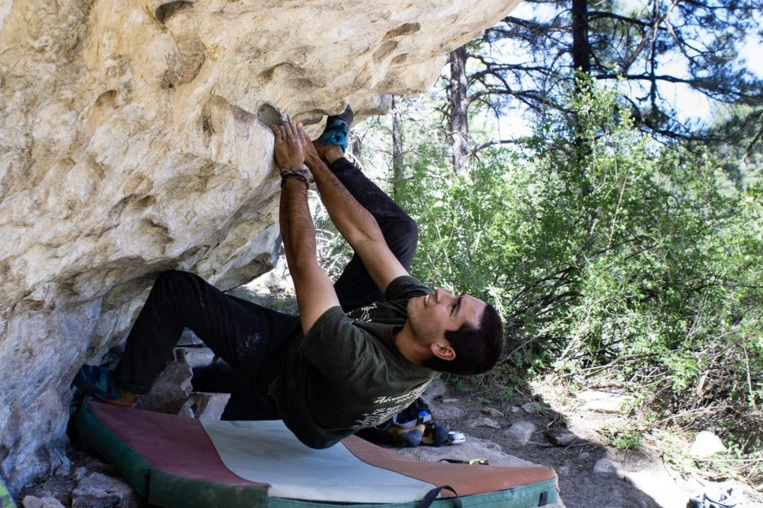 A Rock Climber is Bouldering at Priest Draw near Flagstaff, Arizona