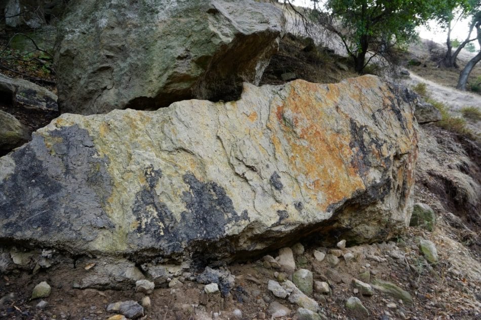 Tar on a Boulder in Elsmere Canyon