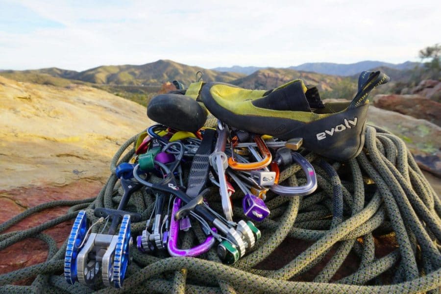 Boa Eco Climbing Rope with Trad Climbing Gear