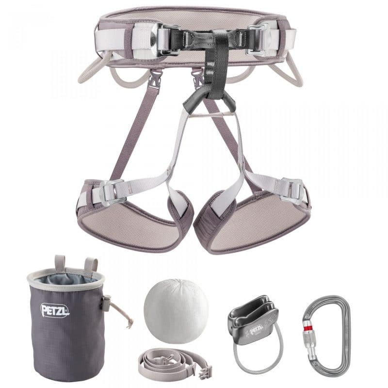 Petzl Corax Climbing Harness Kit with Belay Device and Chalk Bag