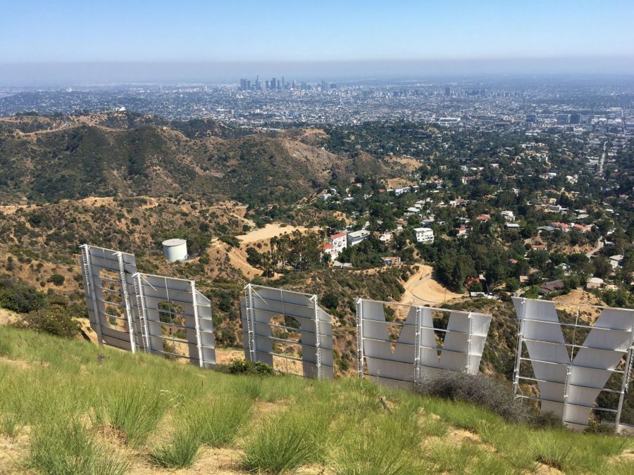 The View from the Back of the Hollywood Sign showing the Letters, Brush Canyon Trail, and Los Angeles