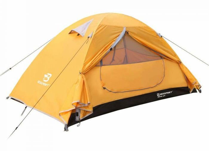 Orange colored Bessport 2 Person Hiking and Backpacking Tent