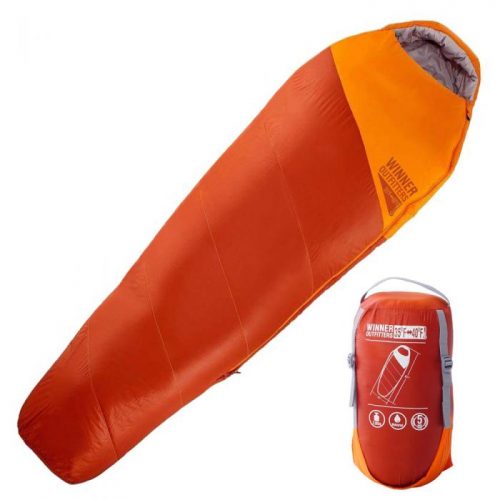 Orange and Red Winner Outfitters Mummy Sleeping Bag with Stuff Sack