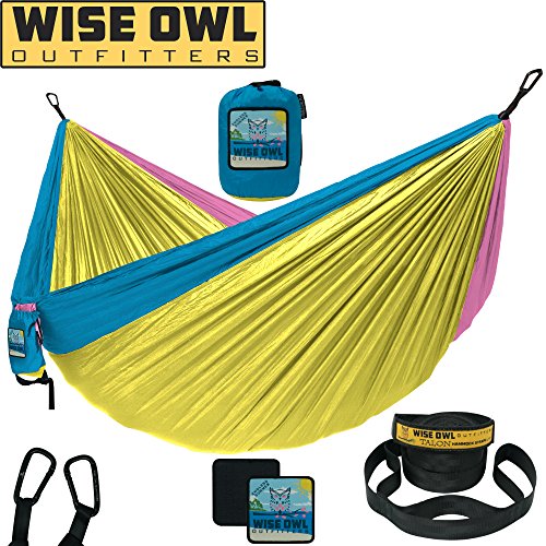Yellow, Blue, and Pink Wiseowl Double Hammock
